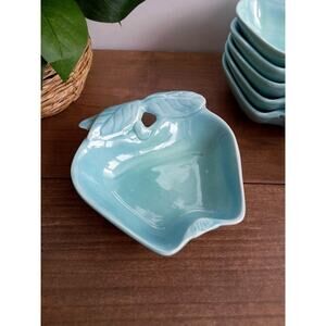 Vintage Ceramic Apple Serving Bowls Turquoise Blue Set of 6